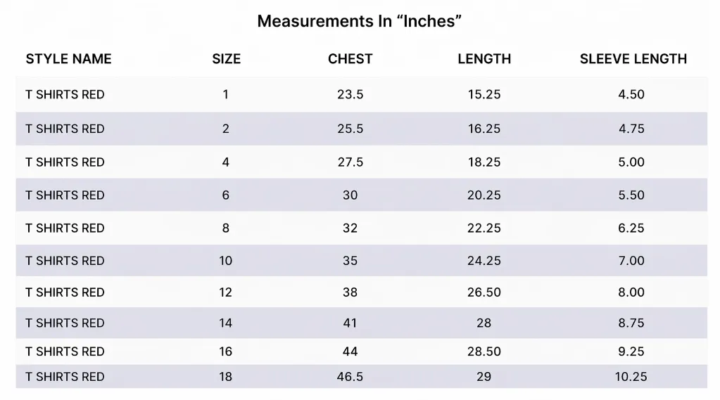 Red T- Shirt - Size Chart.webp